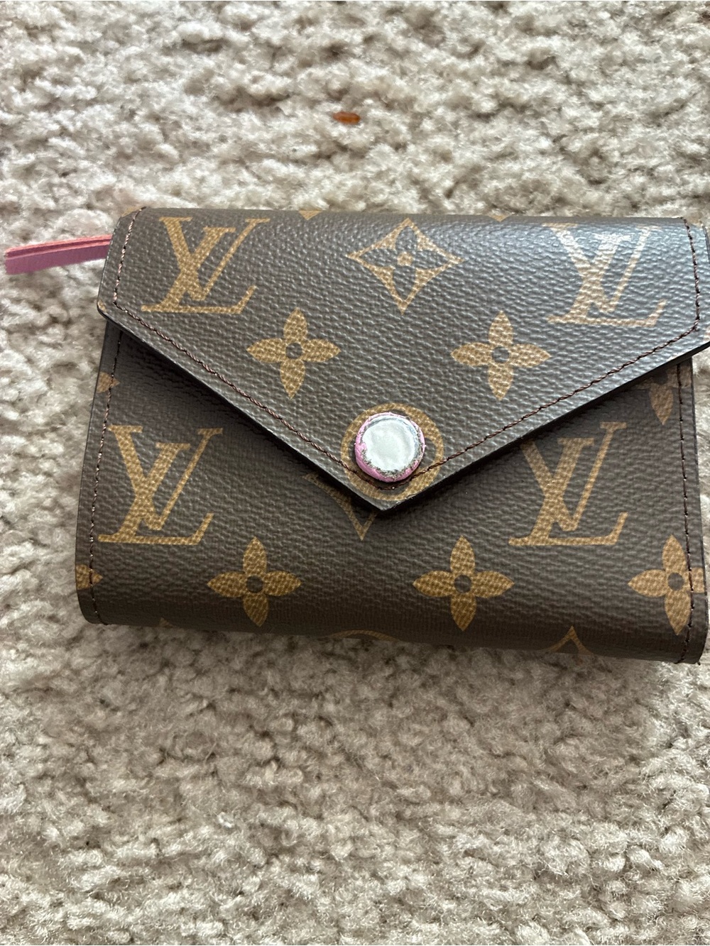 Fashion Monogram Compact Brown Wallet with Pink Accent